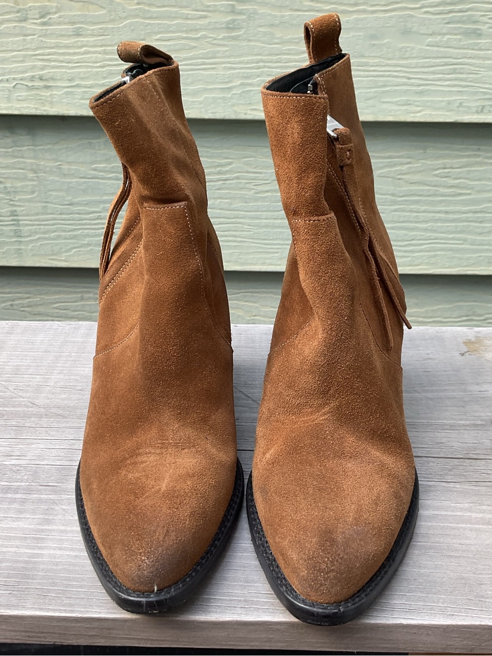 All Saints Suede Ankle Boots in Cognac Brown